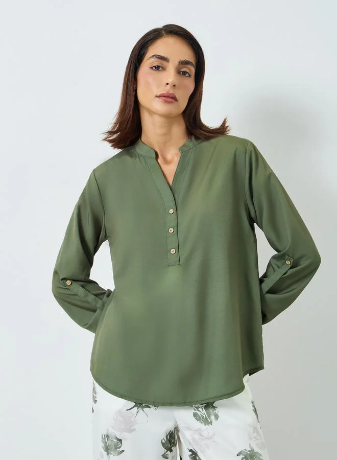 تايك تو طقم بلوزة بأكمام قابلة للطي وبنطلون مطبوع بزهور